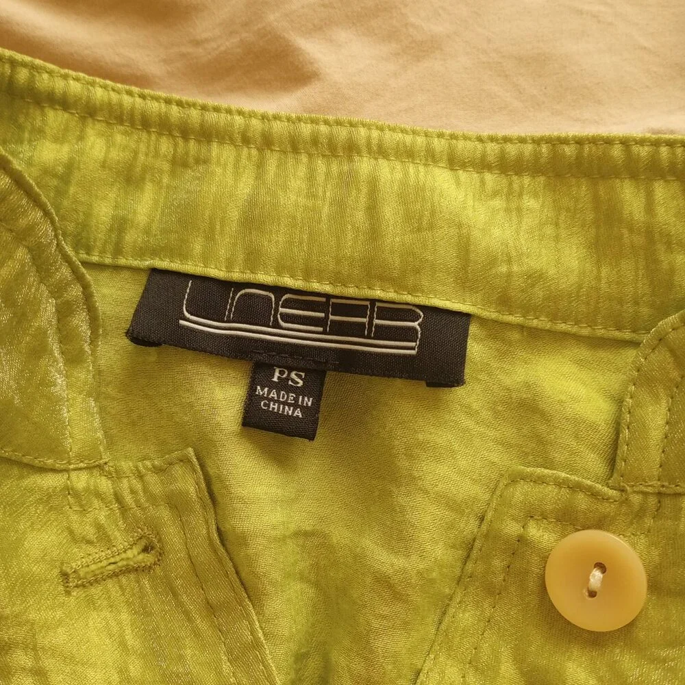 90s Lime Green Boho Whimsygoth Crinkle Jacket Rayon Blend Button Front Linear - Picture 2 of 7